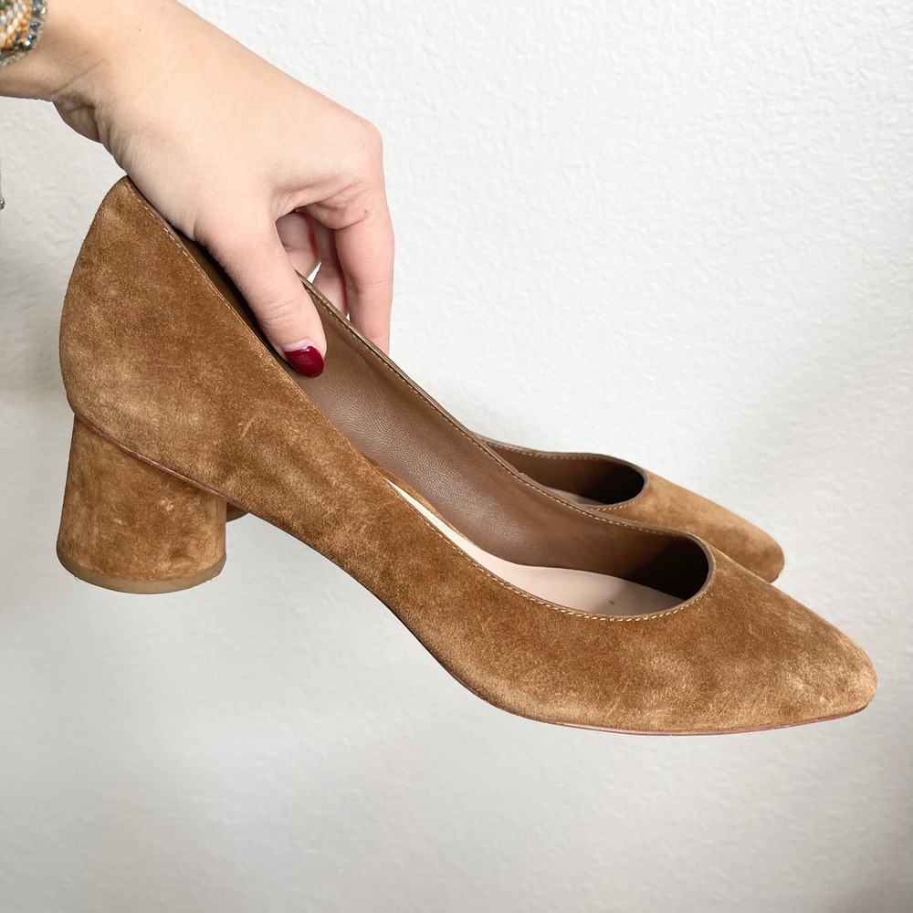 Loeffler Randall Cognac‎ Brown Suede Block Heel Almond Toe Pumps Size 10B